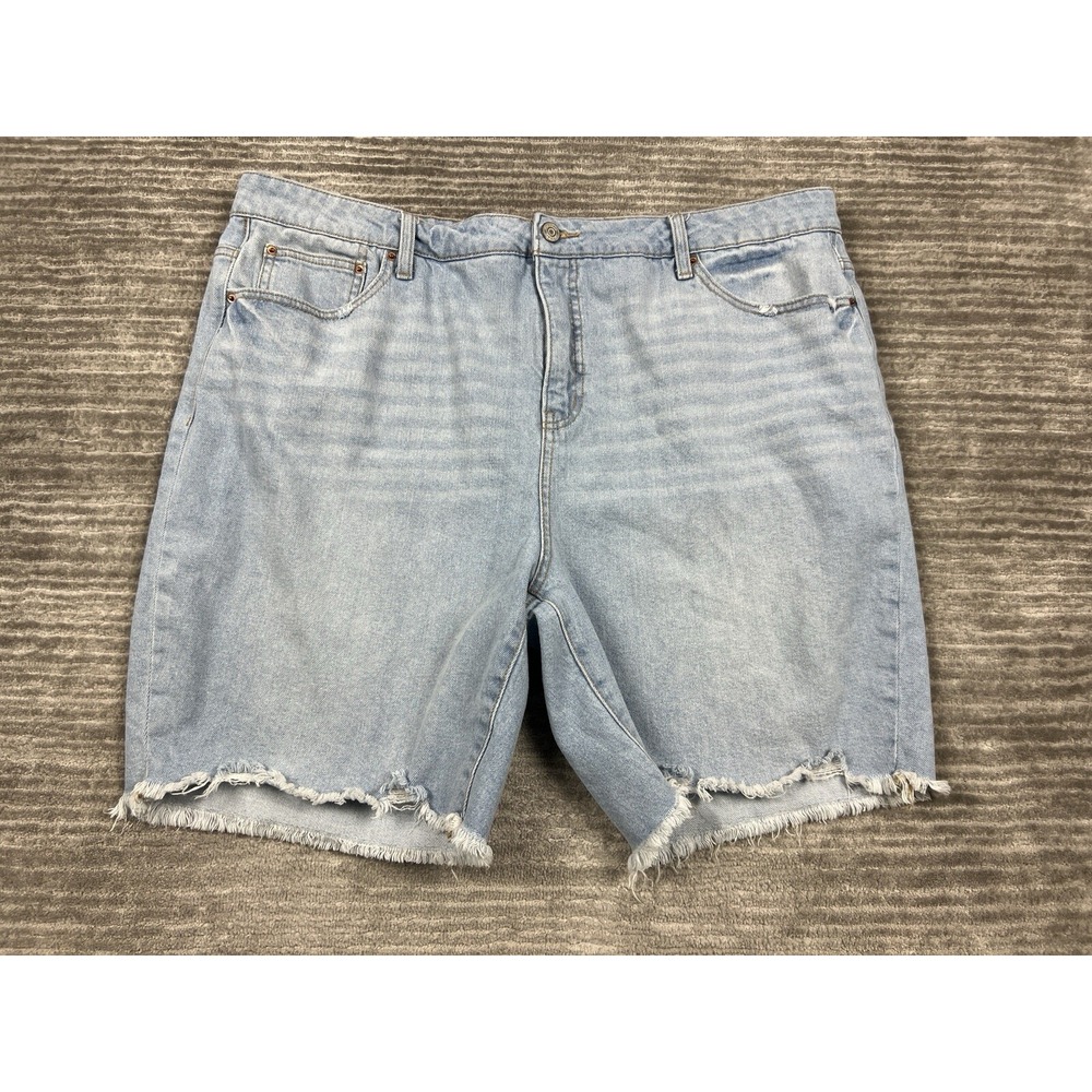 Terra & Sky Denim Shorts Women 20W Light Blue Raw Hem High Rise Stretch Casual